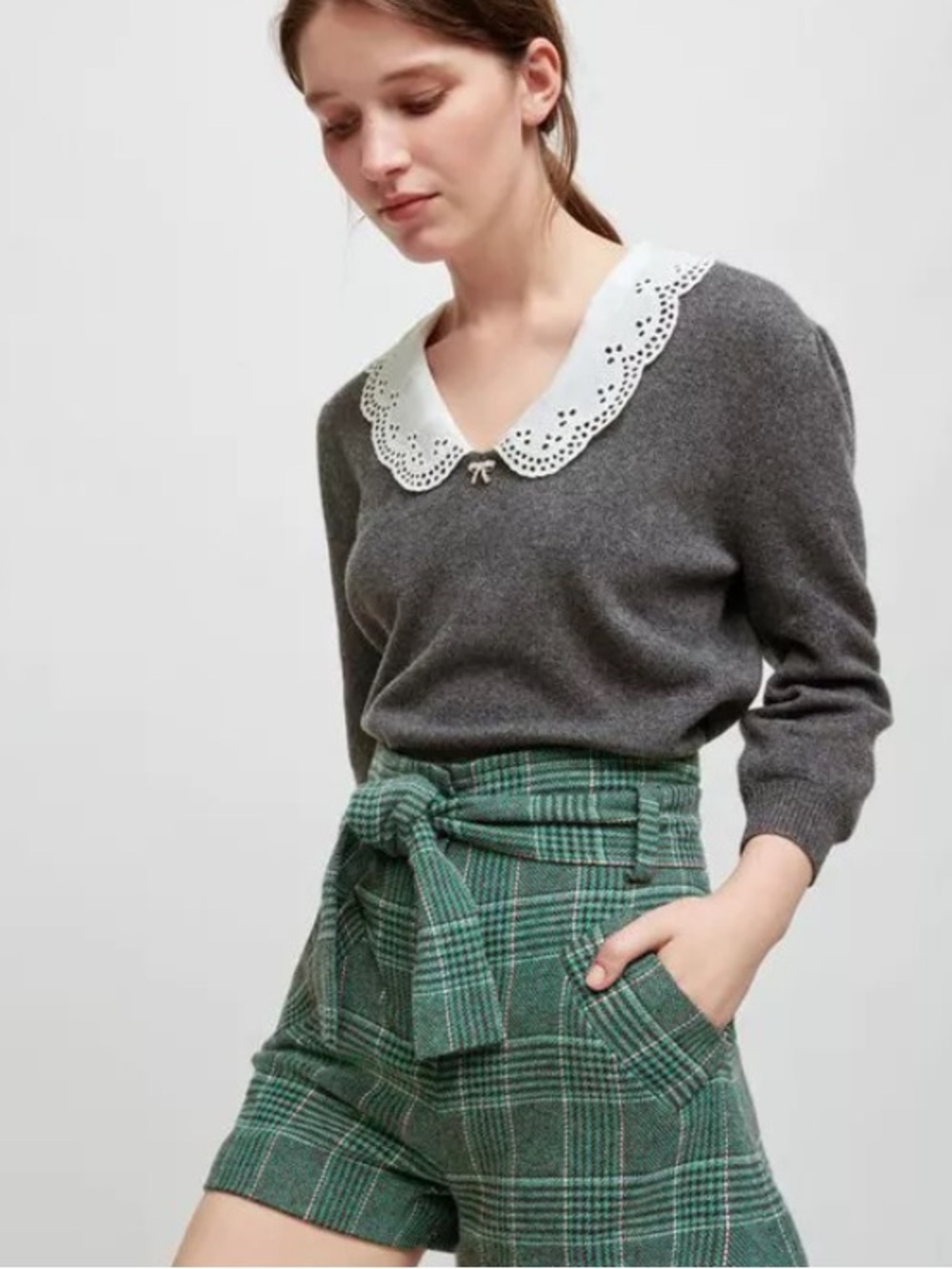 Maje Pullover Sweater With Anglaise Lace Removable Collar Size Small